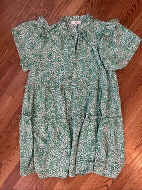 entro Green & White Floral Ruffle Mini Dress